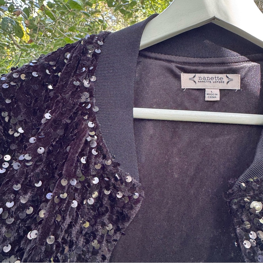 Nanette Lepore Sequined Black Bomber Jacket - Picture 4 of 5